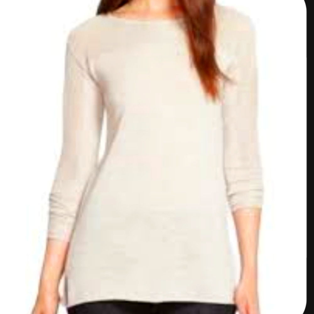Eileen Fisher Beige 100% Wool Contrast Tight Knit Medium Womans Sweater